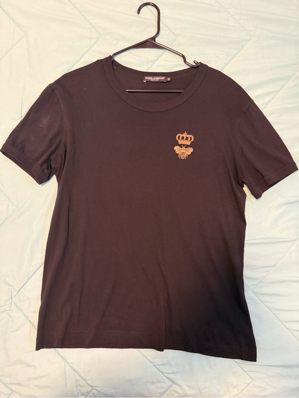 Dolce & Gabbana Black Tee with Gold Crown Bee Emblem